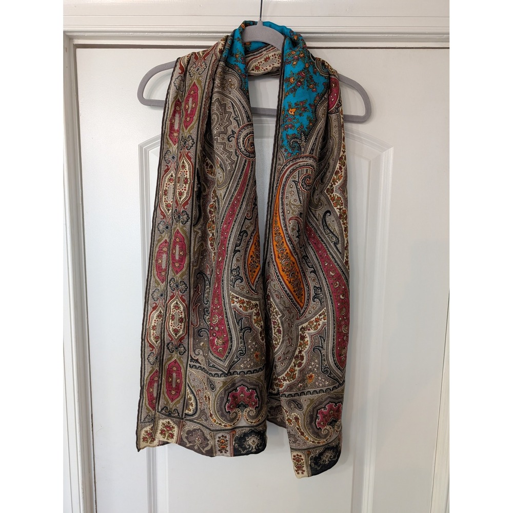 Etro Milano Wool Silk Paisley Scarf Floral Made in Italy Rectangle Wrap elegant